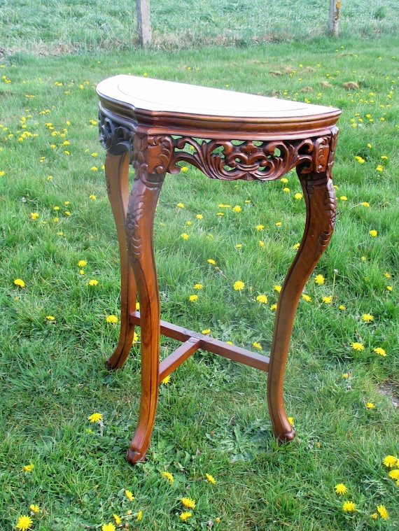 antique Cherry Carved Wood Wall Table Half Round by Tweedeleven