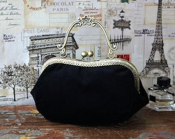 Evening black Bag Clutch - Black Velvet bag with clasp - Bag - Black Velvet Clasp Bag - Wedding Pouch - Made To Order