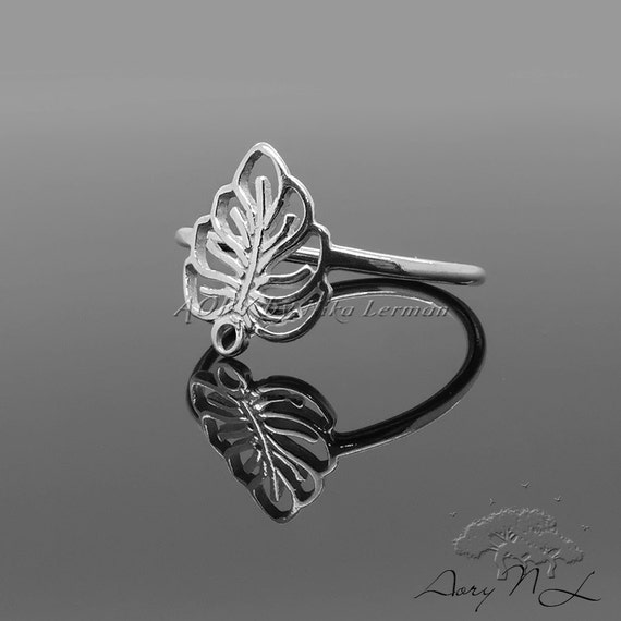 1pcs 925 Sterling Silver Leaf Ring with Loop, Made in Israel, US Size ...