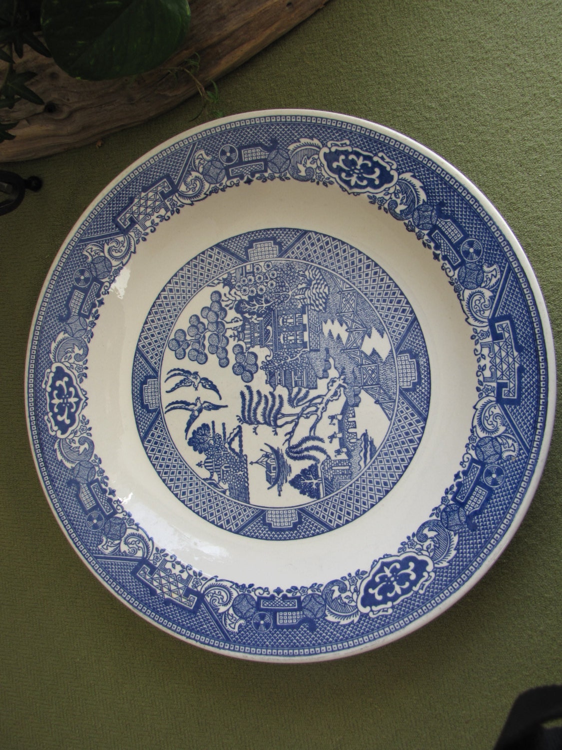 Blue Willow Platter 1960s Made in the USA Large Chop Plate