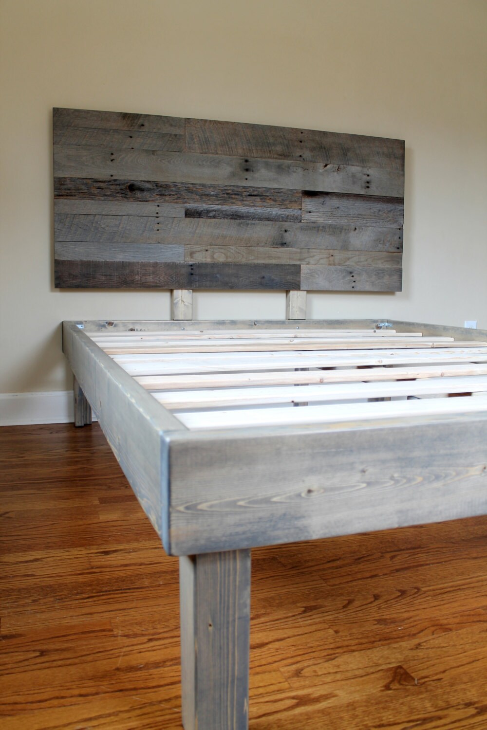 Reclaimed Wood Bed Weathered Grey Minimalist Bed Frame with