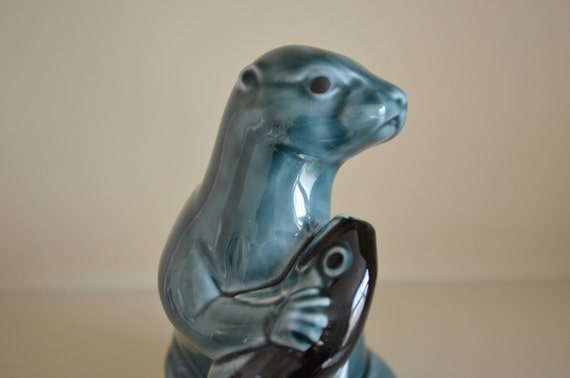 Vintage Poole Pottery Otter with Fish Original by PeppermintSea