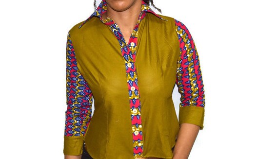 Enige Ankara shirt, African print shirt, Kitenge shirt, Dutch wax print, long sleeve shirt, 3 quarter sleeve shirt, shirt, Top, ladies shirt