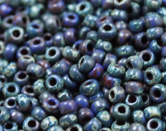 8/0 Royal Blue Picasso Miyuki Seed Beads - 20grams - spectacular colors...
