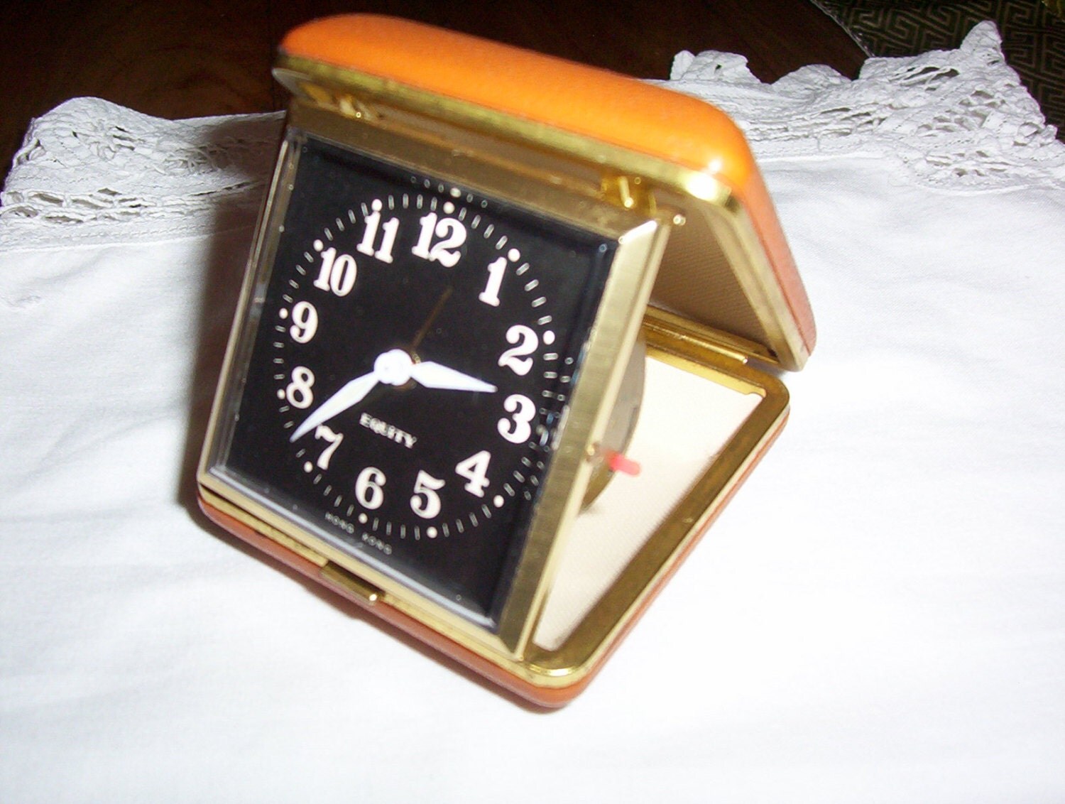 Vintage Equity Travel Alarm Clock. Luminous Hands. Cased