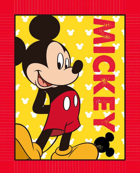 Mickey Mouse cotton fabric Panel Red and Yellow Out of Print