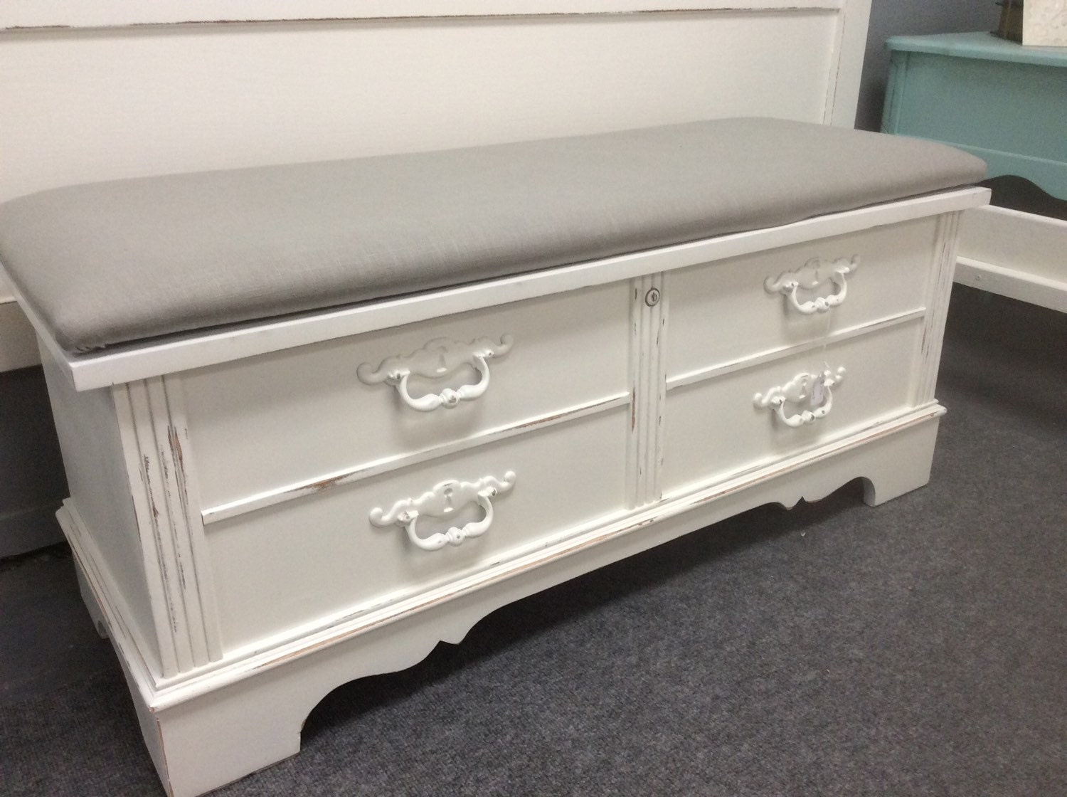 white vintage cedar chest trunk by VintagePiecesHeaven