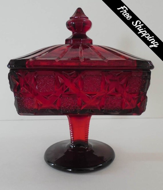 Vintage Ruby Red Glass Pedestal Nut/Candy Dish by VintageSistersx2