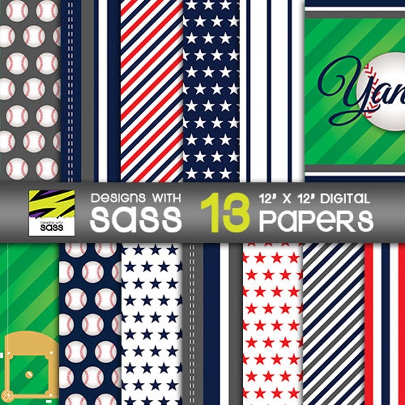 Digital Paper New York Yankees Baseball MLB by DesignsWithSass