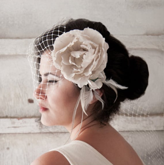 Bridal Flower Fascinator Birdcage Veil Oversized by SierkaPerka