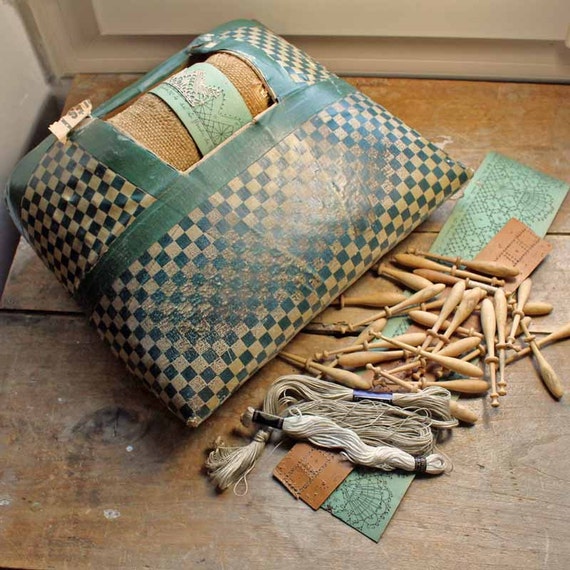 Reduced Antique French bobbin lace maker's pillow set