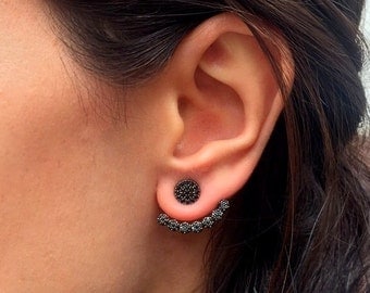 Black CZ stone Ear jacket Earrings // Same Day SHIPPING // Minimalist Ear Jacket / Fashion Ear Jacket / Mother's Day Gift