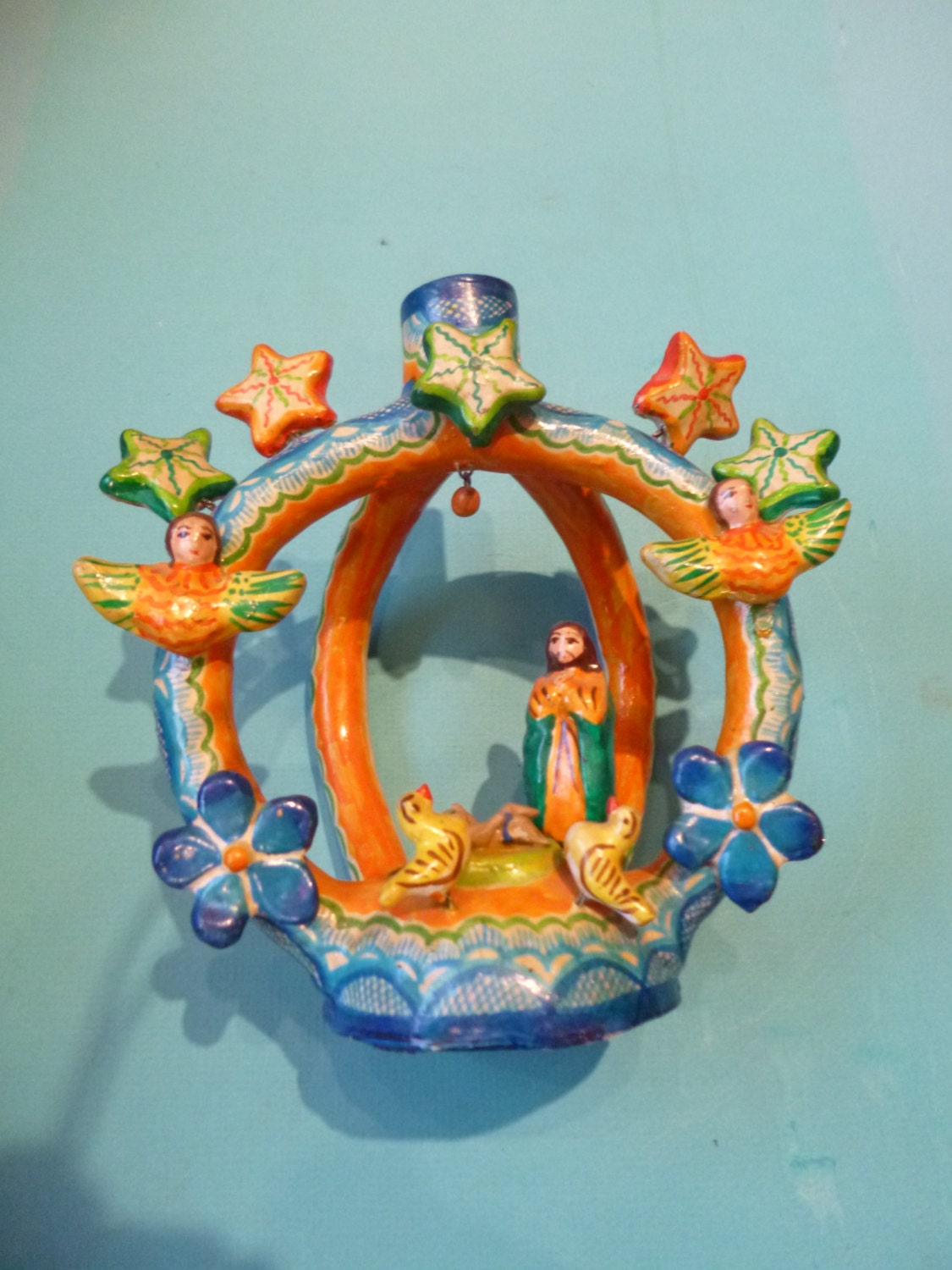 Vintage Mexican Candle Holder Folk Art Ceramic by myeduardo