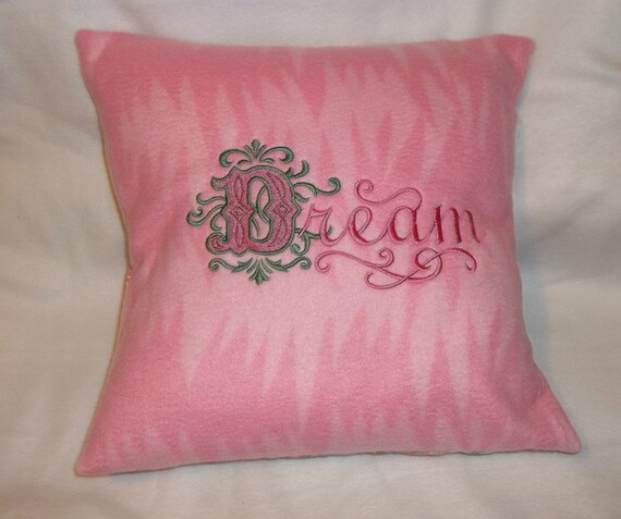 dream embroidered design pink fleece handmade throw pillow