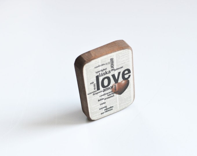 LOVE // Wooden magnet in the technique of decoupage rustic, shabby chic and vintage // Fresh Home Decor
