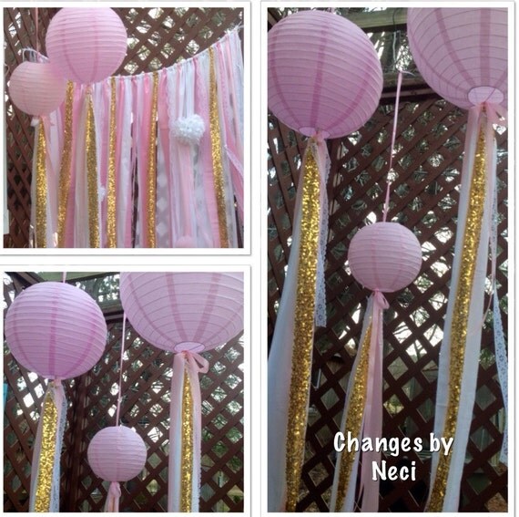 Items similar to Paper Lantern Tassel Garland Pink Gold Glitter Sequin