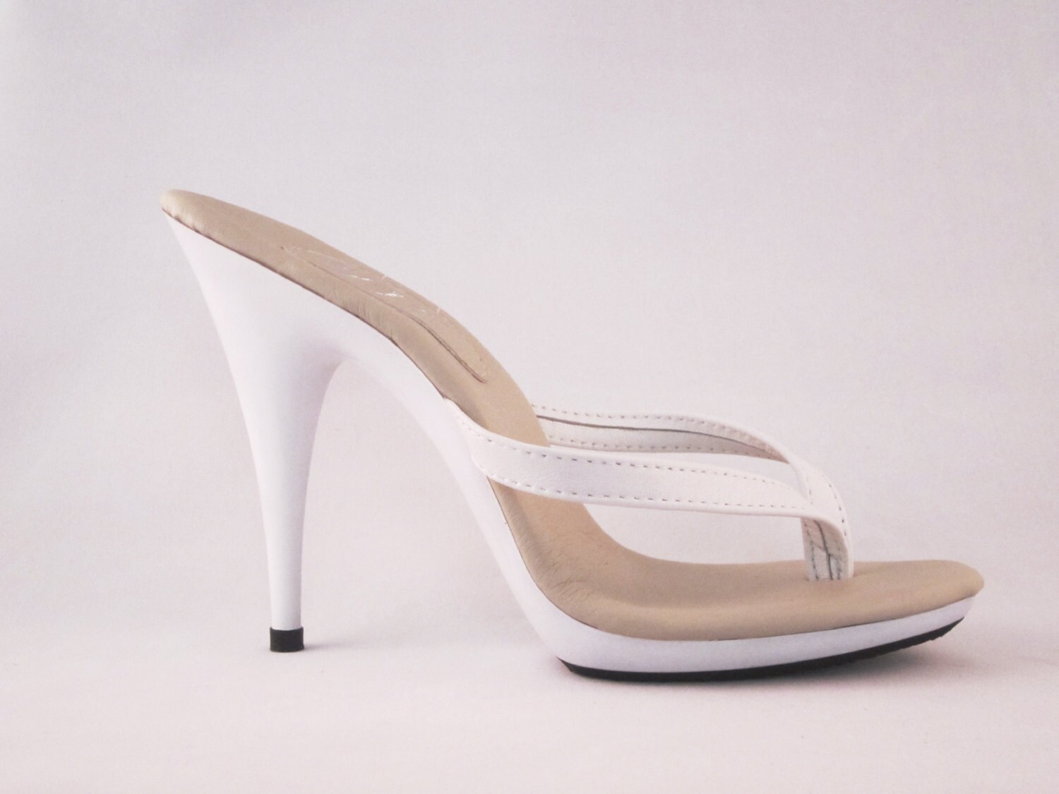 VIP 5 inch Handmade White Thin Thong Mule High Heel by IdealHeels