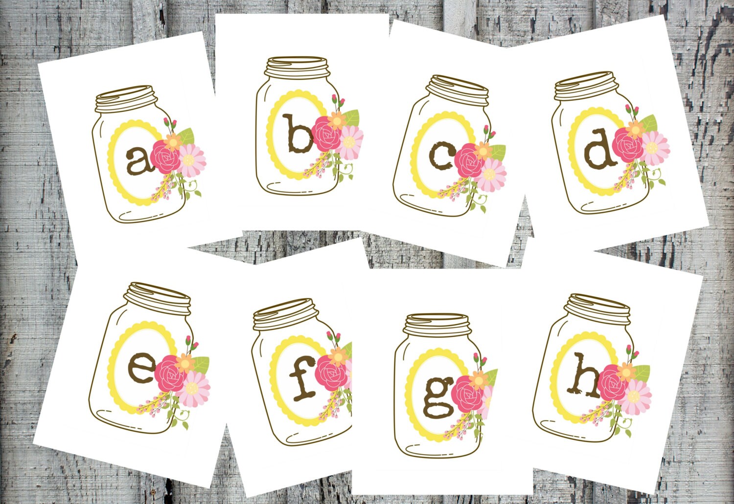 Full Alphabet Monogram Letters Mason Jar Yellow by InspireYourArt