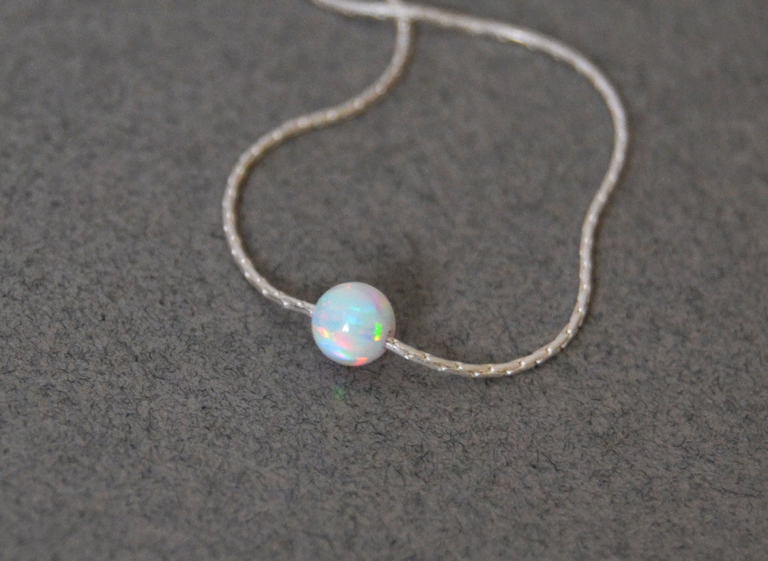 Fiery White Opal Necklace Opal Ball Necklace Opal Jewelry Tiny