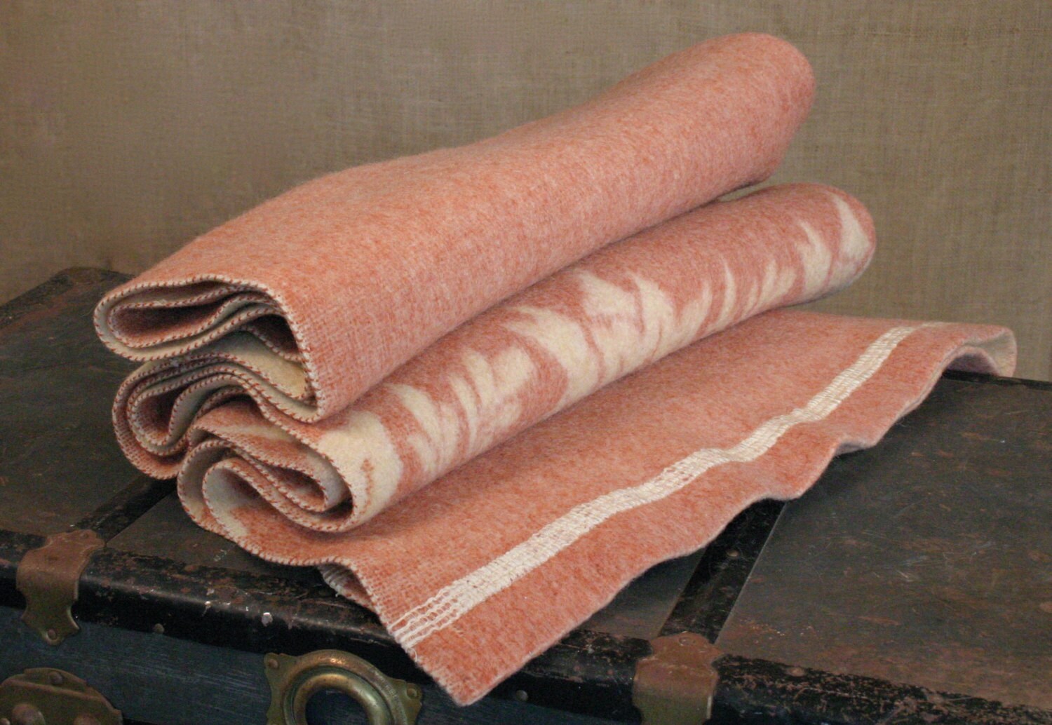 Peaches and Cream Vintage Wool Blanket