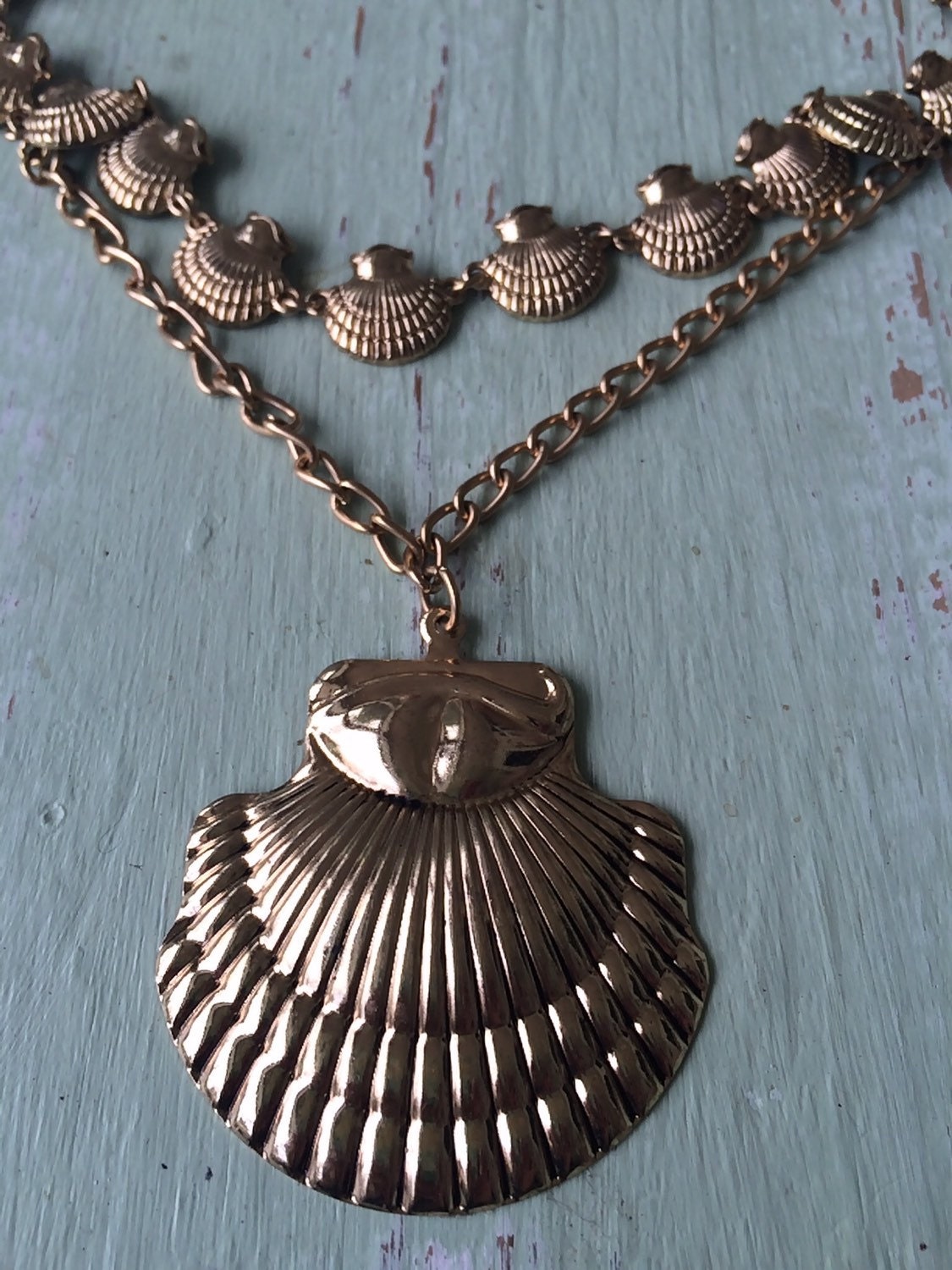 Vintage Nautical Necklace Shell Necklace Charm Necklace Sea