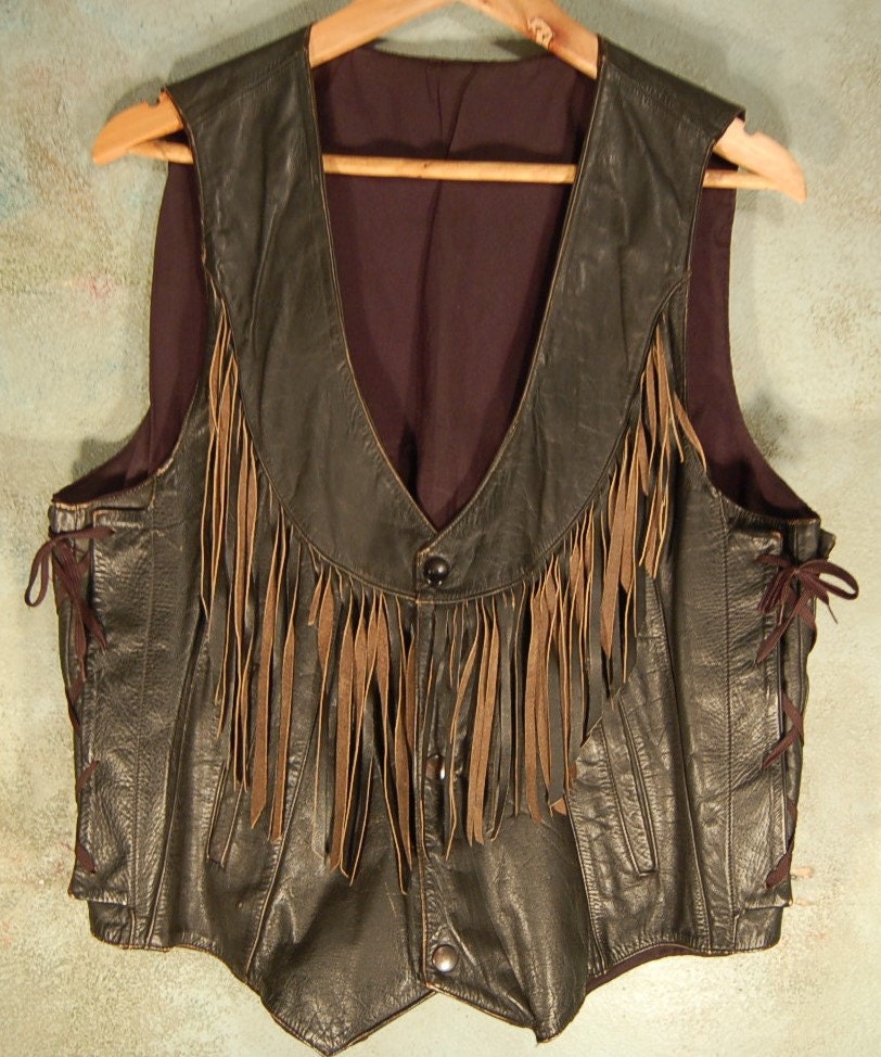 Reserved Biker Cowboy Fringe Vest Mens Vintage Leather