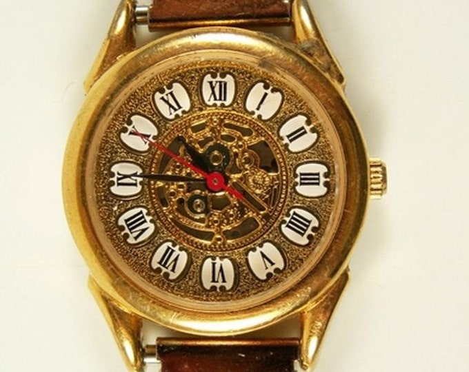 Storewide 25% Off SALE Vintage Ladies Absolutely Stunning Skeleton Styled Louis XIV quartz watch with goldtone mesh band