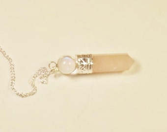 Rose Quartz 2 pc. Pendulum, Rose Quartz Point with Crystal Sphere, For Dowsing, Meditation, Cleansing, Metaphysical, US Supplier