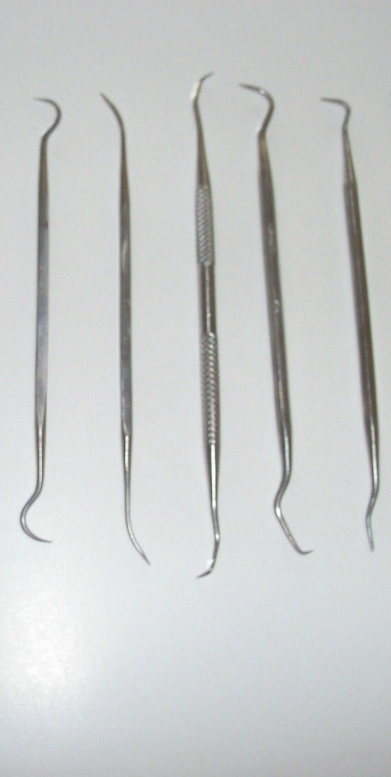 5pc assorted stainless steel dental picks double end