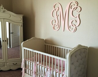 Painted EXTRA LARGE Beautiful Wooden Monogrammed Wall Hanging Initials Photo Prop Graduation Gift Wedding Nursery Bedroom Dorm Decor
