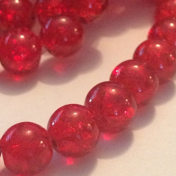 100 Bulk 8mm Red Crackle Glass Beads