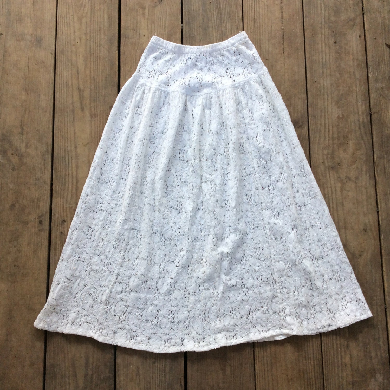 Reserved Vintage White Lace Sheer Midi Skirt / Full Skirt