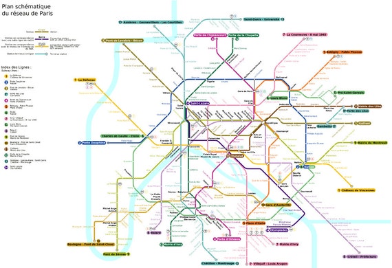 Paris Metro Underground Map Wall Art Paris by FabVintagePosters