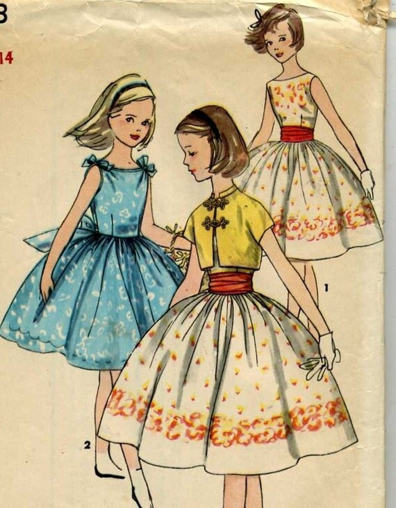 Vintage Girls' Party Dress, Jacket and Cumberbund Sewing Pattern ...