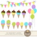 Ice Cream Party Clipart, Birthday, Balloons, Bunting, Banner, Ice Cream Cone, Cherry, Dessert, Cold Treats,