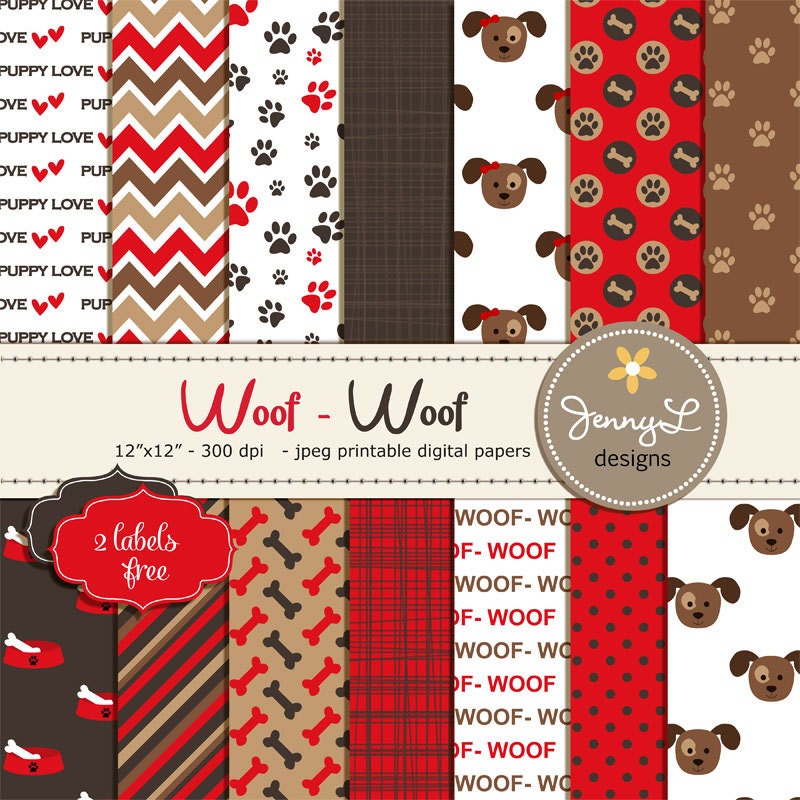 Dog Digital papers Pet Red and Brown Puppy Dog Theme Paws Dog Digital papers Pet Red and Brown Puppy Dog Theme Paws