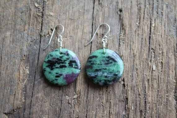 Ruby Earrings : Ruby and Zoisite Stone Earrings with Sterling Silver ...