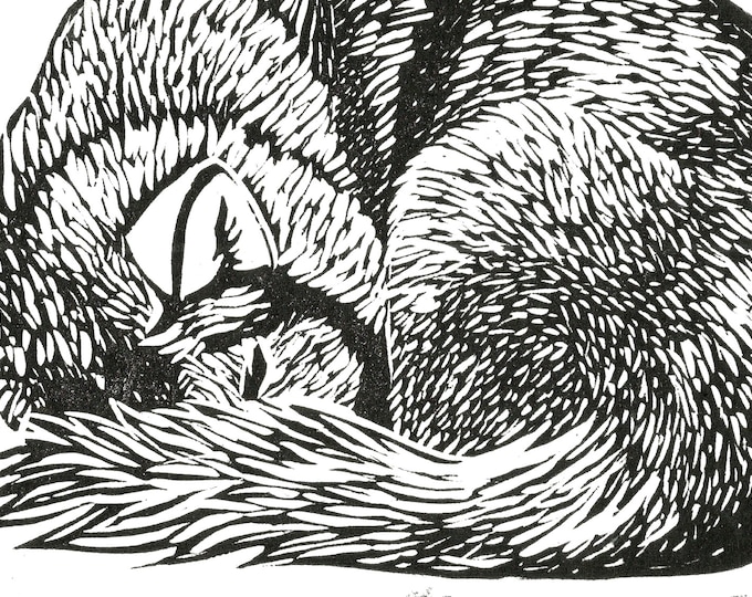 Husky Wolf Sleeping Original Illustration Linocut A5 8x5 Print