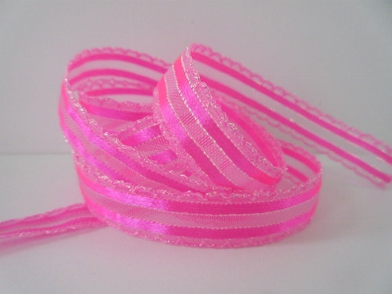 Hot Pink Ribbon Semi Sheer Pink Ribbon 5/8 inch narrow