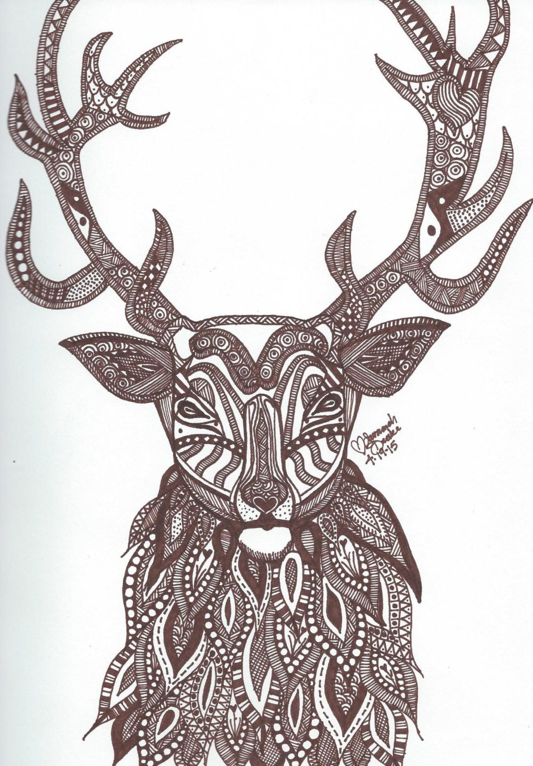 Deer Zentangle Print by ZentangleAndJewelry on Etsy