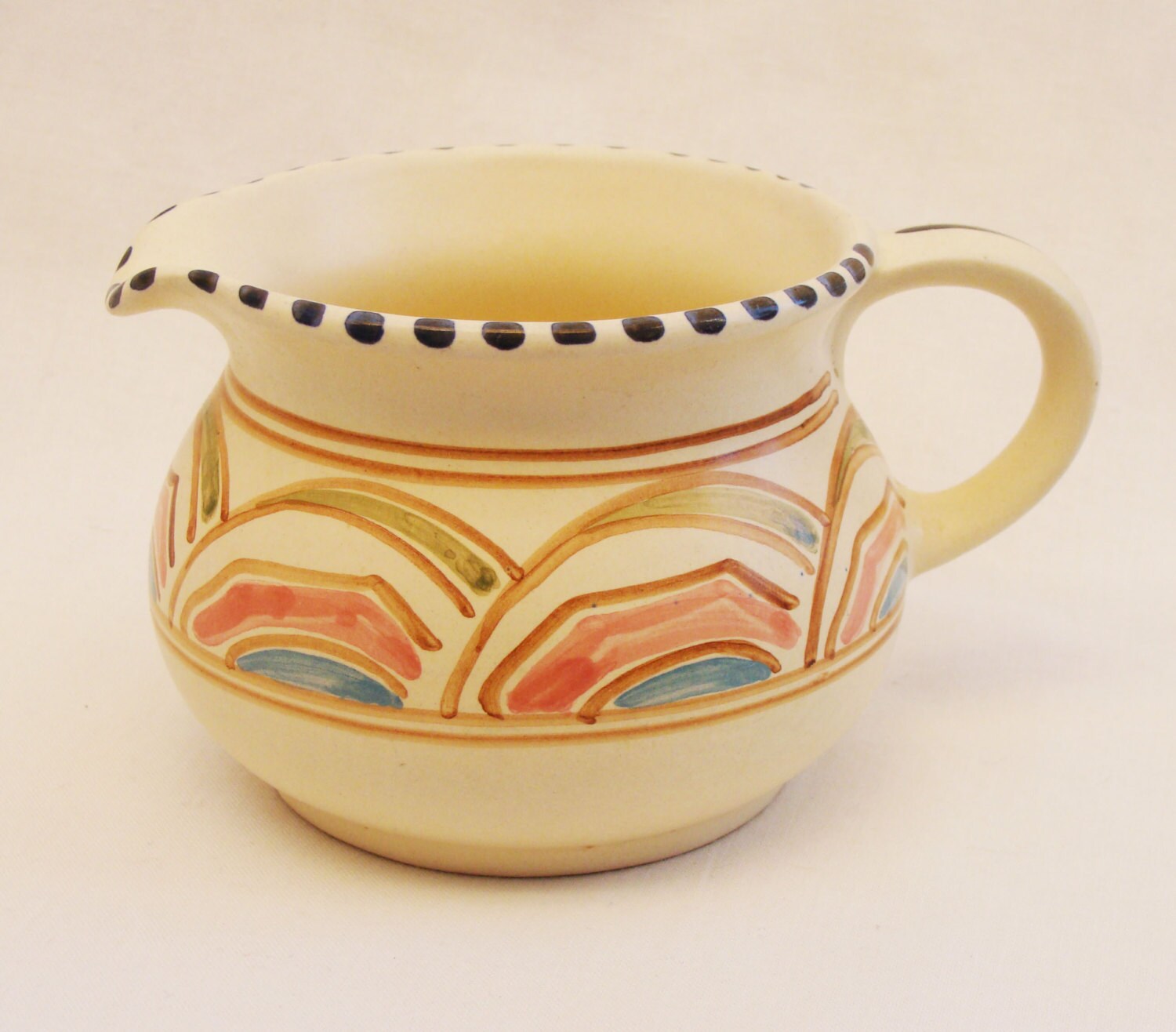 Vintage Honiton Devon Pottery Cream Jug Manaton Pattern Haute Juice