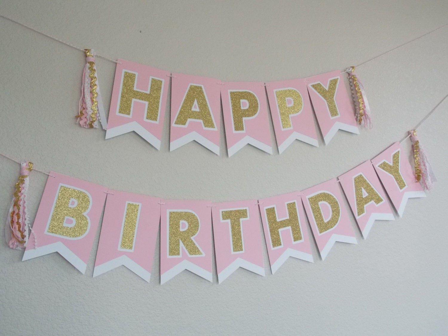  Pink  Gold Happy Birthday  Banner  Pink  White Happy Birthday 