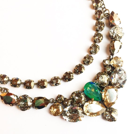 Golden Emerald Swarovski crystal statement necklace