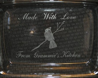 Mothers Day. Engraved Pyrex. Personalized Pan. Gift For Grandma. Engraved Glass Pan. Shower Gift. Wedding Gift. Birthday Gift.