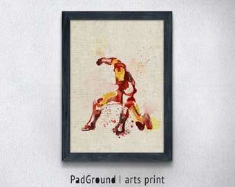 Iron Man Print, Avenger Superhero Poster, Marvel, Burlap Print, Home Decor, Wall Decor, Kids Room, Man Gifts, Linen Print with Frame -SP45
