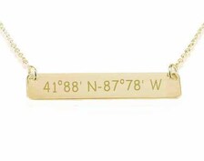 Gold Bar Necklace,Latitude longitude necklace,Engraved Coordinate