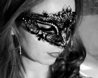 New Masquerade Mask, Metal Filigree Crown,Laser Cut Masquerade Ball Mask, Detailed with Clear Swarovski Rhinestones,Masquerade Mask 1