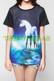 Unicorn T-Shirt Galaxy Animal Shirt Black Women Short Sleeve Tshirt ...