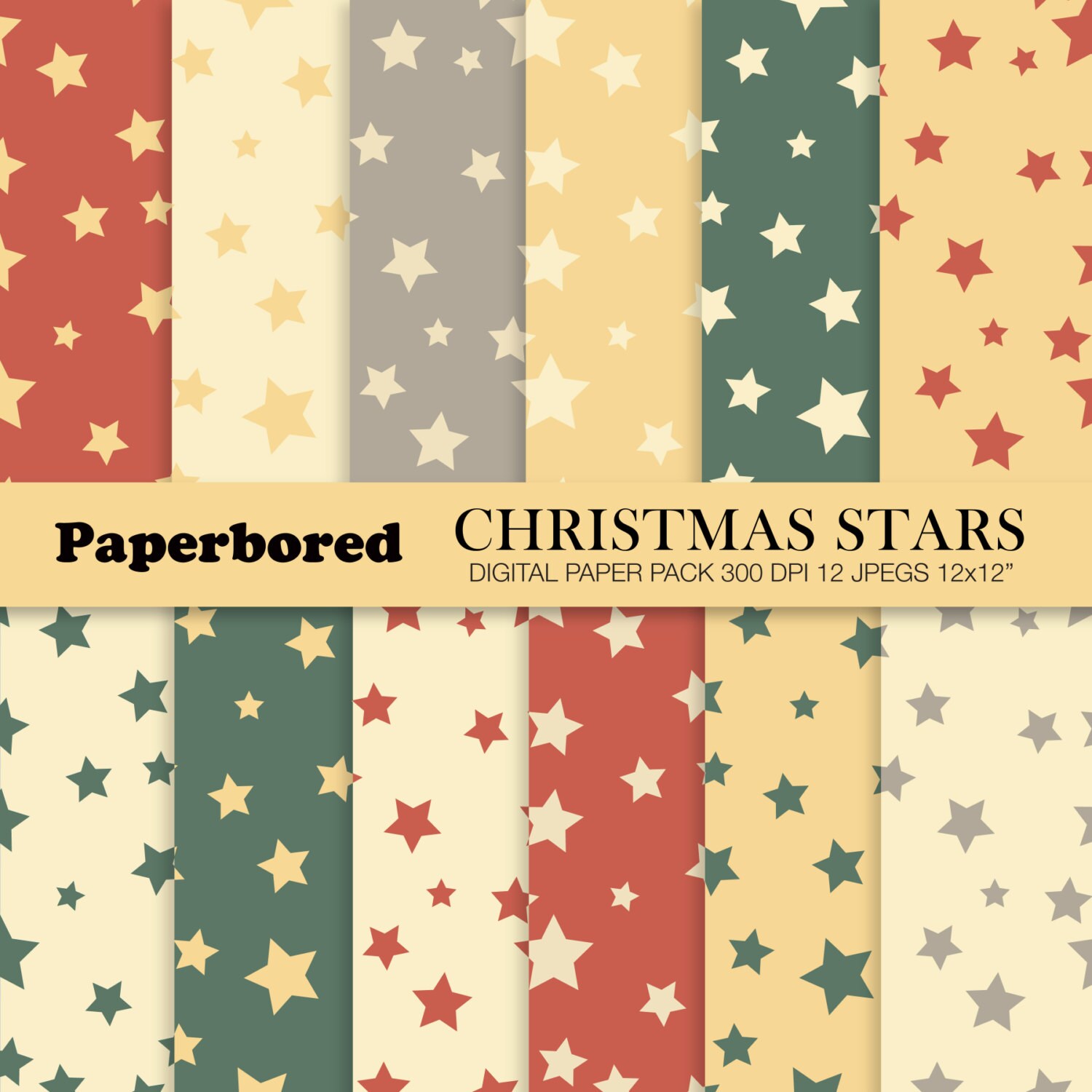 CHRISTMAS STARS Digital Paper Pack Stars Paper Designs In