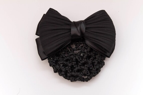 Sophisticated Black Bow Barrette with Snood Hair Net